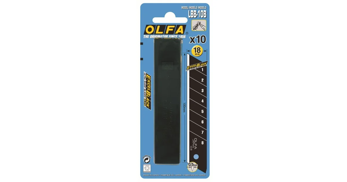 10 lames de cutter sécables LBB-10B Excel Black 18 mm, sur carte - OLFA