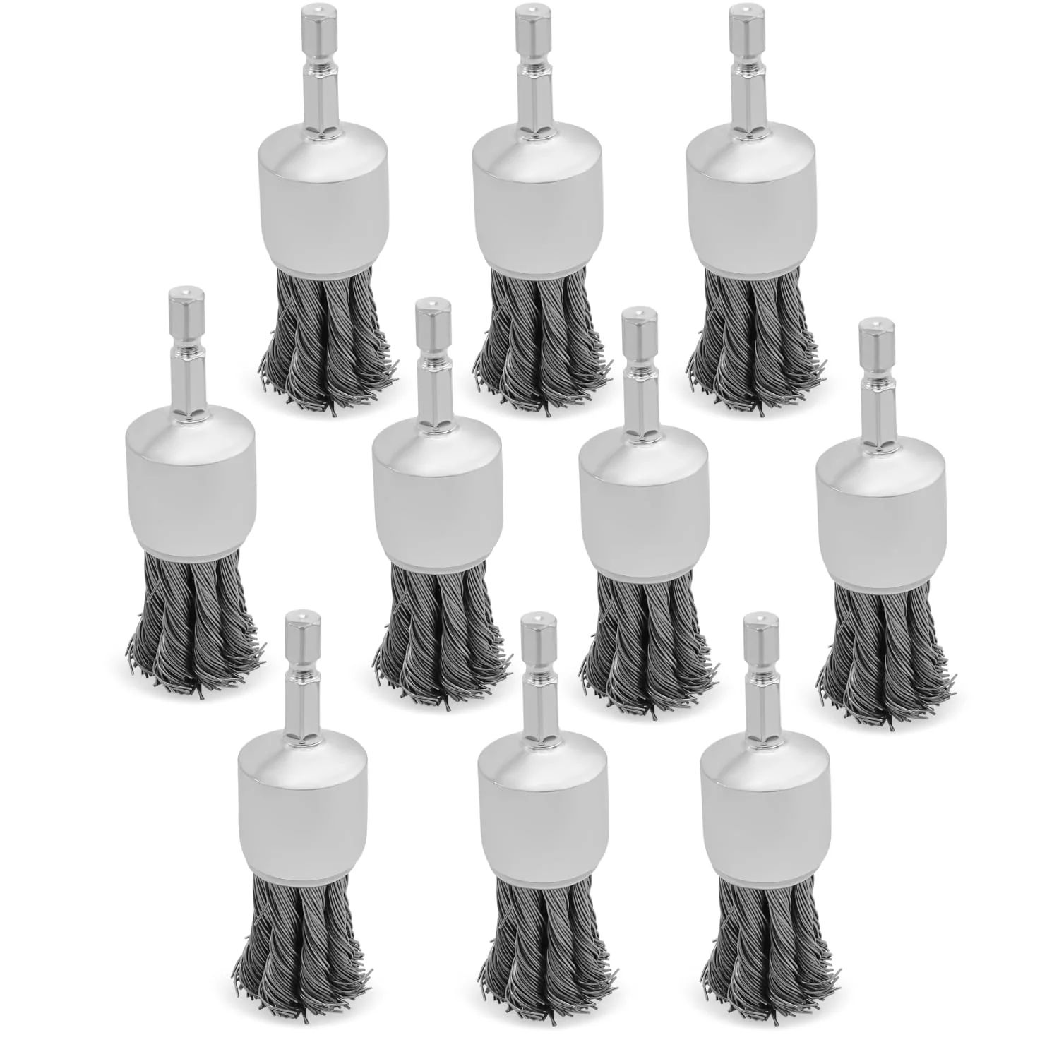 1" Knotted Wire End Brush for Drill 1/4" Hex Shank Attachment Set,Pack of 10