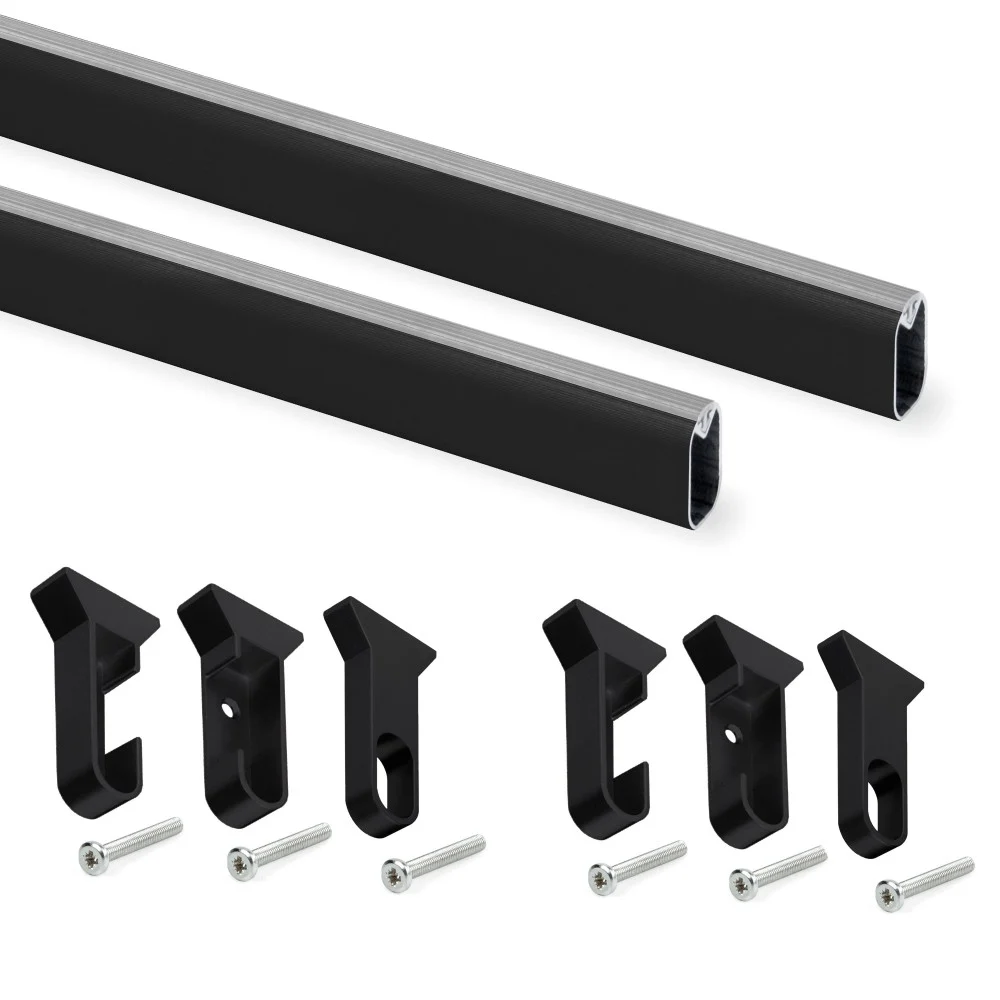 2 rails de penderie avec supports - longueur 1150 mm - aluminium noirEMUCA
