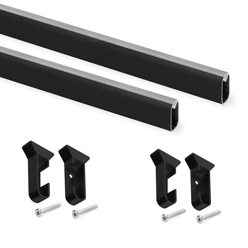 2 rails de penderie avec supports - longueur 750 mm - aluminium noirEMUCA