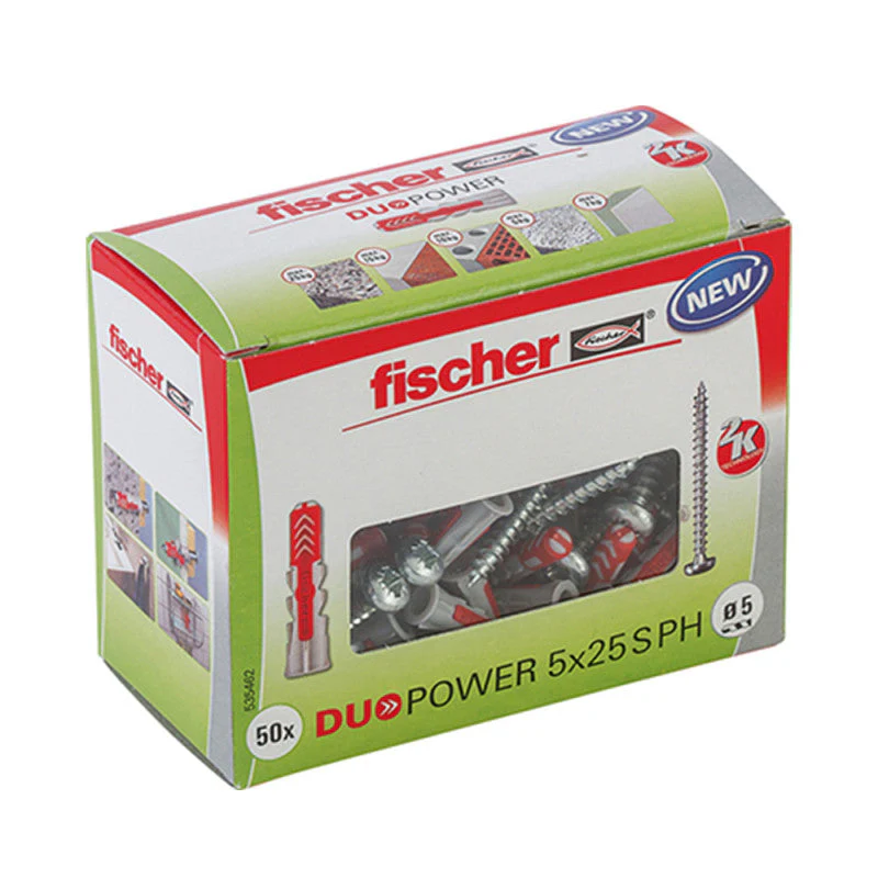 Boîte de 50 chevilles bi-matière FISCHER Duopower PH avec vis