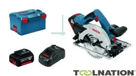 Bosch Bleu 0615990M90 GKS 18V-57 G scie circulaire sans fil + FSN 1400 lame de scie circulaire 2x 18V 5.0 Ah et chargeur GAL 1880 CV en L-Boxx