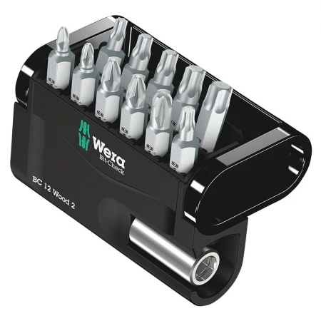 Coffret de 11 embouts pour vissage bois + 1 porte-embouts Bit-Check 12 Wood 2 WERA