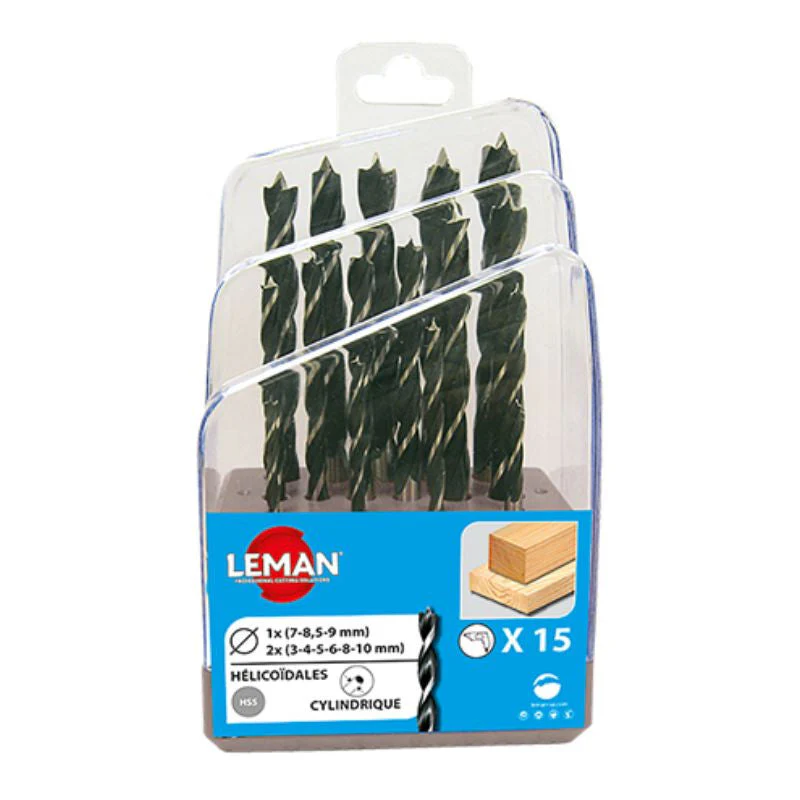 Coffret LEMAN 15 forets hélicoidaux bois