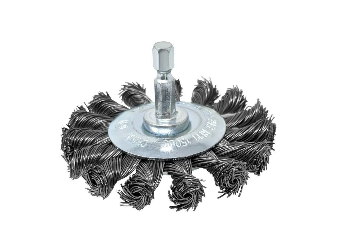 3" Circular Knotted Wire Wheel Brush on 1/4 Hex Shank for Drill or Impact Driver